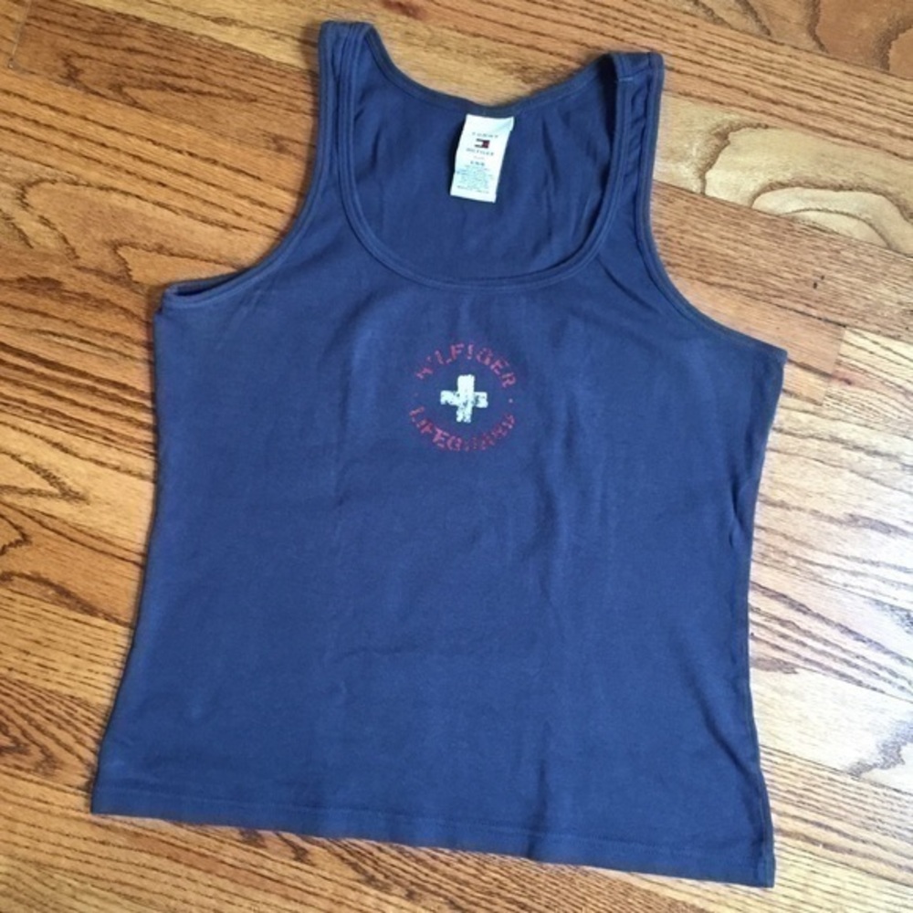 Tommy Hilfiger Women’s Navy Blue Lifeguard Cotton Sleeveless Muscle Tee Sz Large